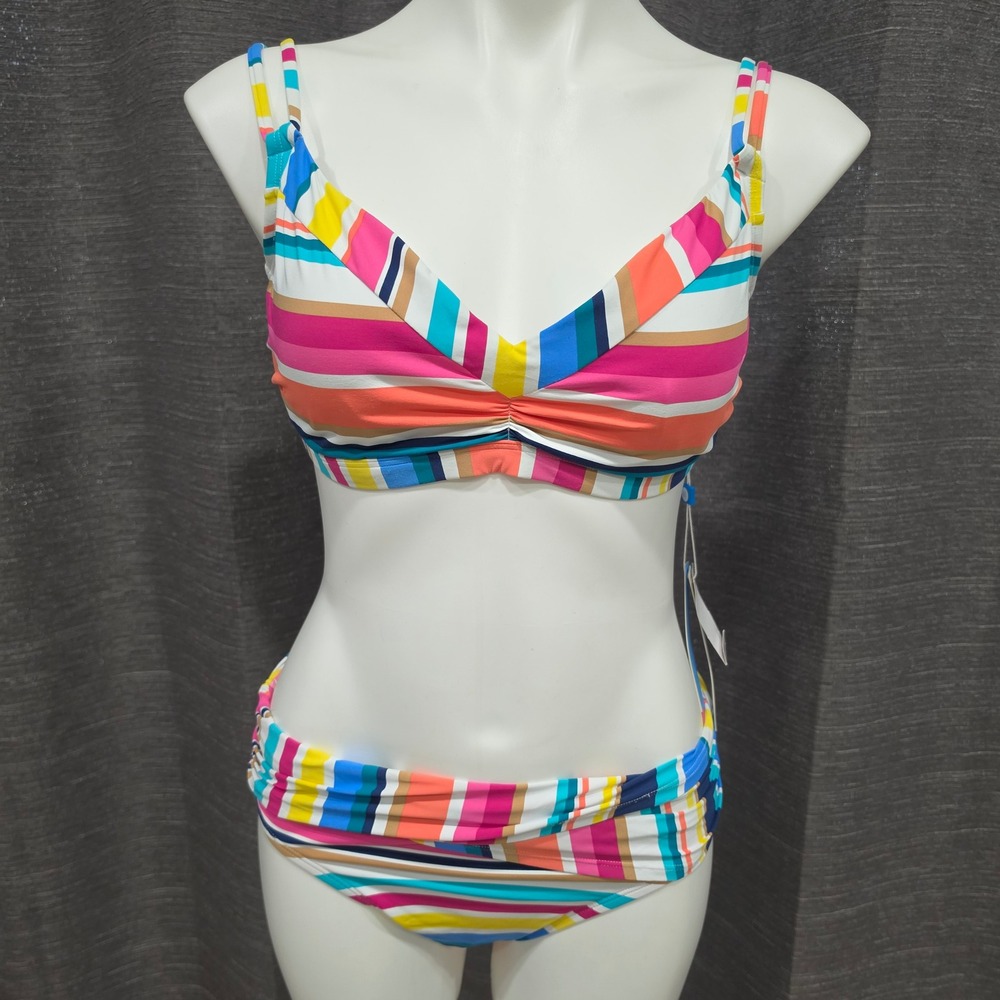 Bleu Rod Beattie Women Multicolor‎ Striped Underwire Bikini Set 36D Size 10 NWT